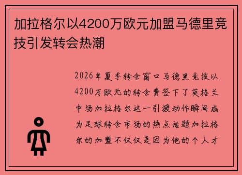 加拉格尔以4200万欧元加盟马德里竞技引发转会热潮